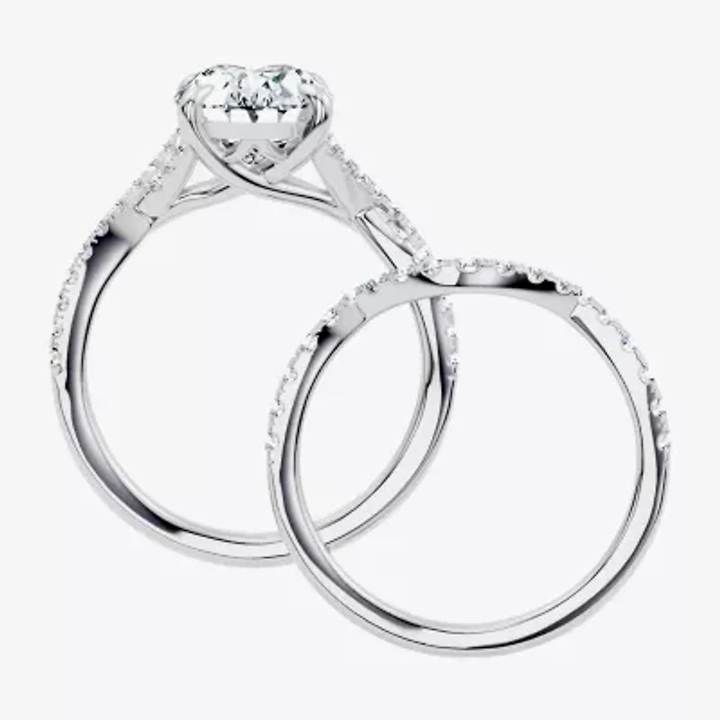 Signature By Modern Bride (G/Vs2-Si1) Womens 3 1/2 CT. T.W Lab Grown White Diamond 10K Gold Oval Side Stone Bridal Set