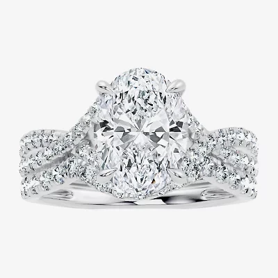 Signature By Modern Bride (G/Vs2-Si1) Womens 3 1/2 CT. T.W Lab Grown White Diamond 10K Gold Oval Side Stone Bridal Set