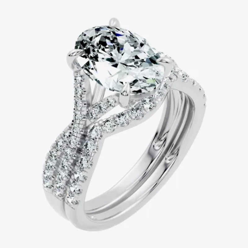 Signature By Modern Bride (G/Vs2-Si1) Womens 3 1/2 CT. T.W Lab Grown White Diamond 10K Gold Oval Side Stone Bridal Set