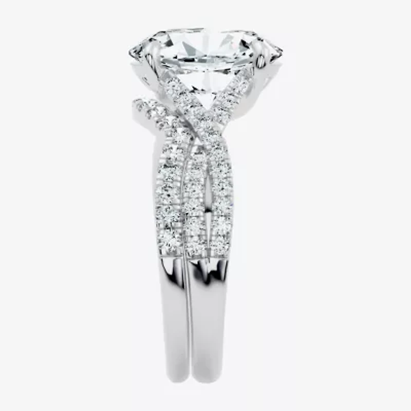 Signature By Modern Bride (G/Vs2-Si1) Womens 3 1/2 CT. T.W Lab Grown White Diamond 10K Gold Oval Side Stone Bridal Set