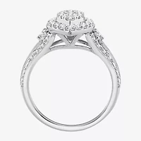 (F / Si2) Womens 1 CT. T.W. Lab Grown White Diamond Sterling Silver Marquise Side Stone Halo Engagement Ring