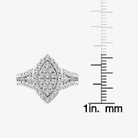 (F / Si2) Womens 1 CT. T.W. Lab Grown White Diamond Sterling Silver Marquise Side Stone Halo Engagement Ring