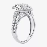 (F / Si2) Womens 1 CT. T.W. Lab Grown White Diamond Sterling Silver Marquise Side Stone Halo Engagement Ring