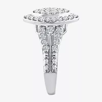 (F / Si2) Womens 1 CT. T.W. Lab Grown White Diamond Sterling Silver Marquise Side Stone Halo Engagement Ring
