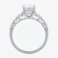 (F / Vs2) Womens 3 CT. T.W. Lab Grown White Diamond 10K Gold Oval Side Stone Engagement Ring