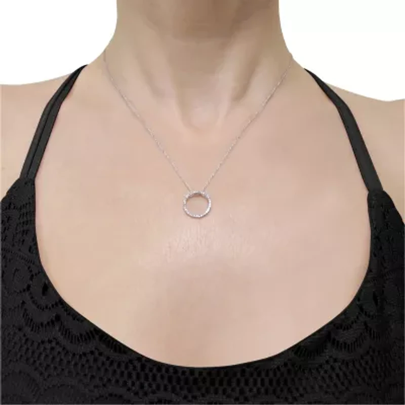 Womens 1/8 CT. T.W. Natural White Diamond 10K Gold Circle 17 Inch Pendant Necklace