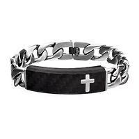 Mens Stainless Steel 8 1/2 Inch Curb Cross Id Bracelet