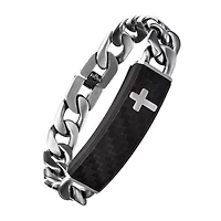 Mens Stainless Steel 8 1/2 Inch Curb Cross Id Bracelet