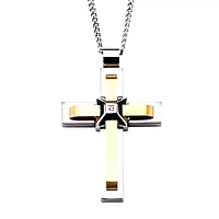 Mens Lab Created Cubic Zirconia Stainless Steel Cross 24 Inch Pendant Necklace