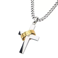 Crown Of Thorns Mens Stainless Steel Cross 24 Inch Pendant Necklace