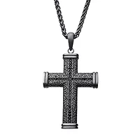 Mens Lab Created Black Cubic Zirconia Stainless Steel Cross 24 Inch Pendant Necklace