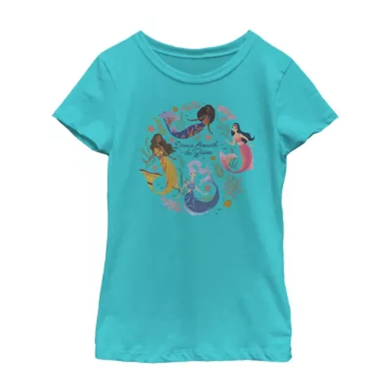Disney Collection Little & Big Kid Girls Crew Neck Short Sleeve Regular Fit Ariel The Mermaid Graphic T-Shirt
