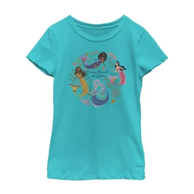 Disney Collection Little & Big Kid Girls Crew Neck Short Sleeve Regular Fit Ariel The Mermaid Graphic T-Shirt