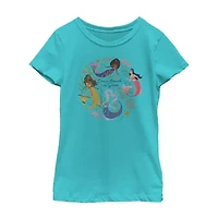 Disney Collection Little & Big Kid Girls Crew Neck Short Sleeve Regular Fit Ariel The Mermaid Graphic T-Shirt