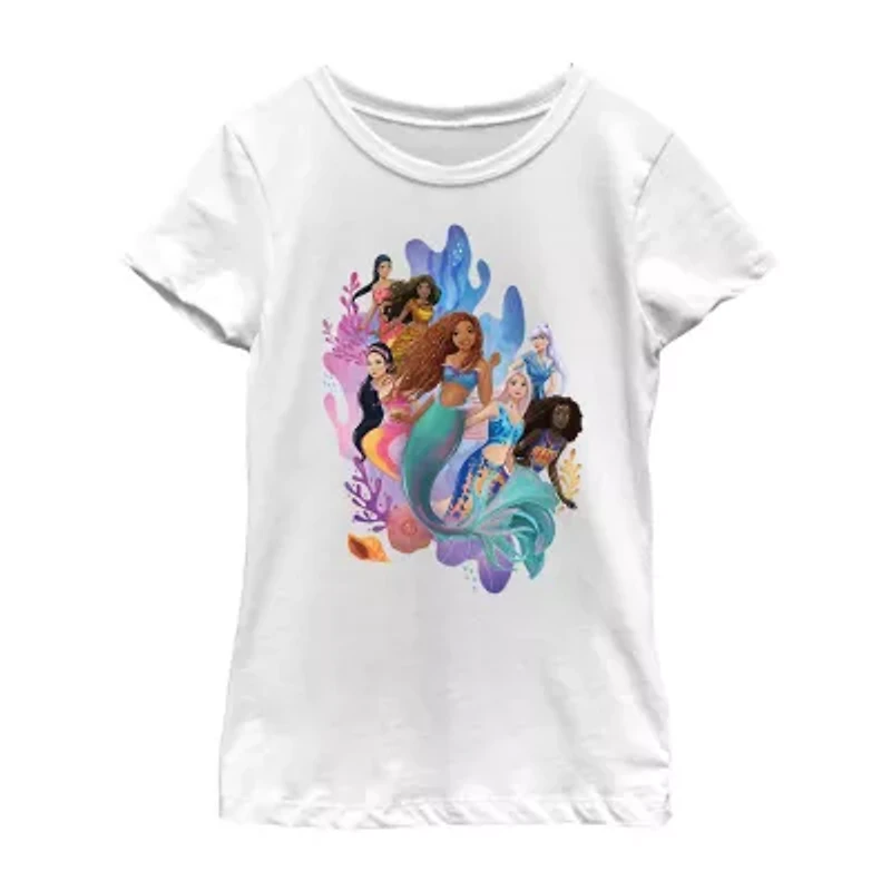 Disney Collection Little & Big Kid Girls Crew Neck Short Sleeve Regular Fit Ariel Princess The Mermaid Graphic T-Shirt
