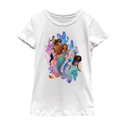 Disney Collection Little & Big Kid Girls Crew Neck Short Sleeve Regular Fit Ariel Princess The Mermaid Graphic T-Shirt
