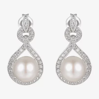 Womens White Cultured Freshwater Pearl Sterling Silver Drop Earrings