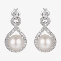 Womens White Cultured Freshwater Pearl Sterling Silver Drop Earrings