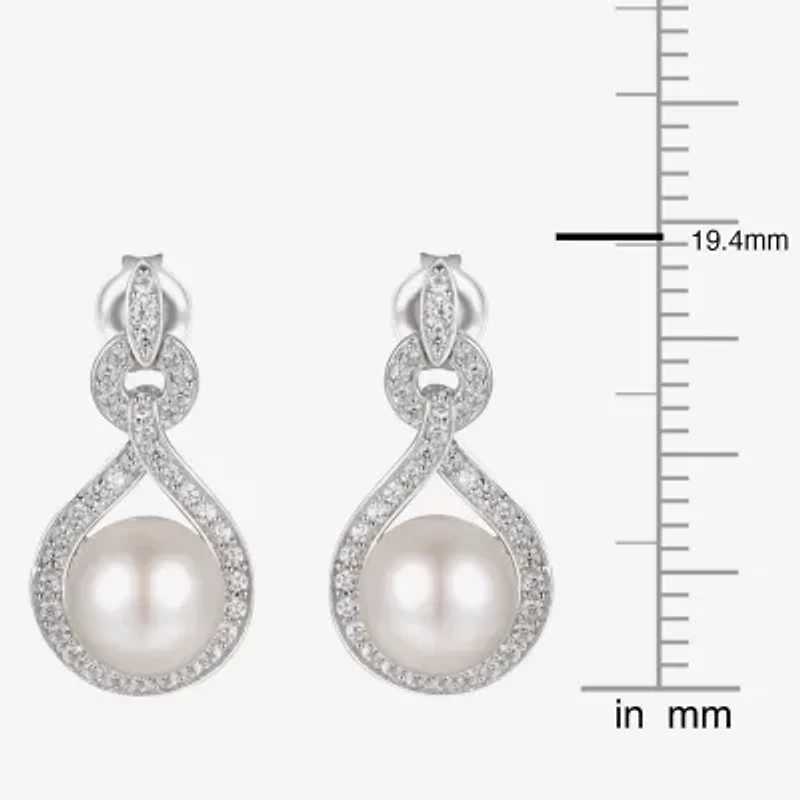 Womens White Cultured Freshwater Pearl Sterling Silver Drop Earrings