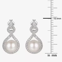 Womens White Cultured Freshwater Pearl Sterling Silver Drop Earrings