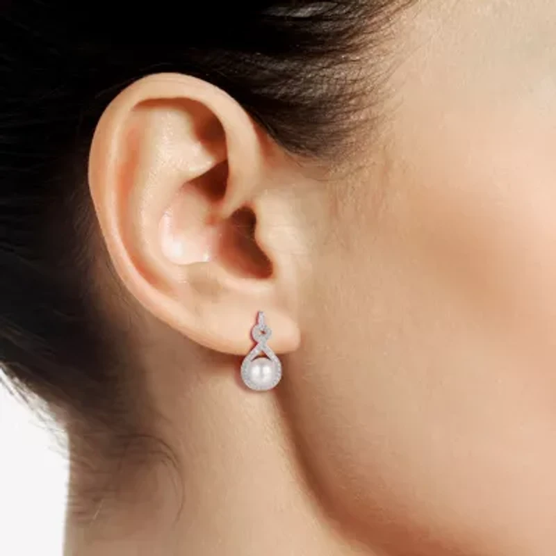 Womens White Cultured Freshwater Pearl Sterling Silver Drop Earrings