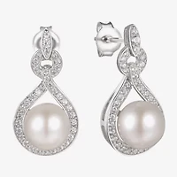 Womens White Cultured Freshwater Pearl Sterling Silver Drop Earrings