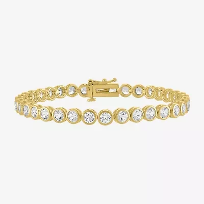 Womens Lab Created White Sapphire 14K Gold Over Silver 7.5 Inch Tennis Bracelet