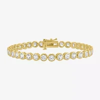 Womens Lab Created White Sapphire 14K Gold Over Silver 7.5 Inch Tennis Bracelet