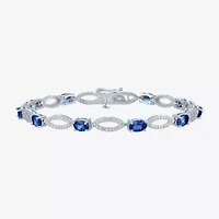 Gemstone Sterling Silver Oval Tennis Bracelet