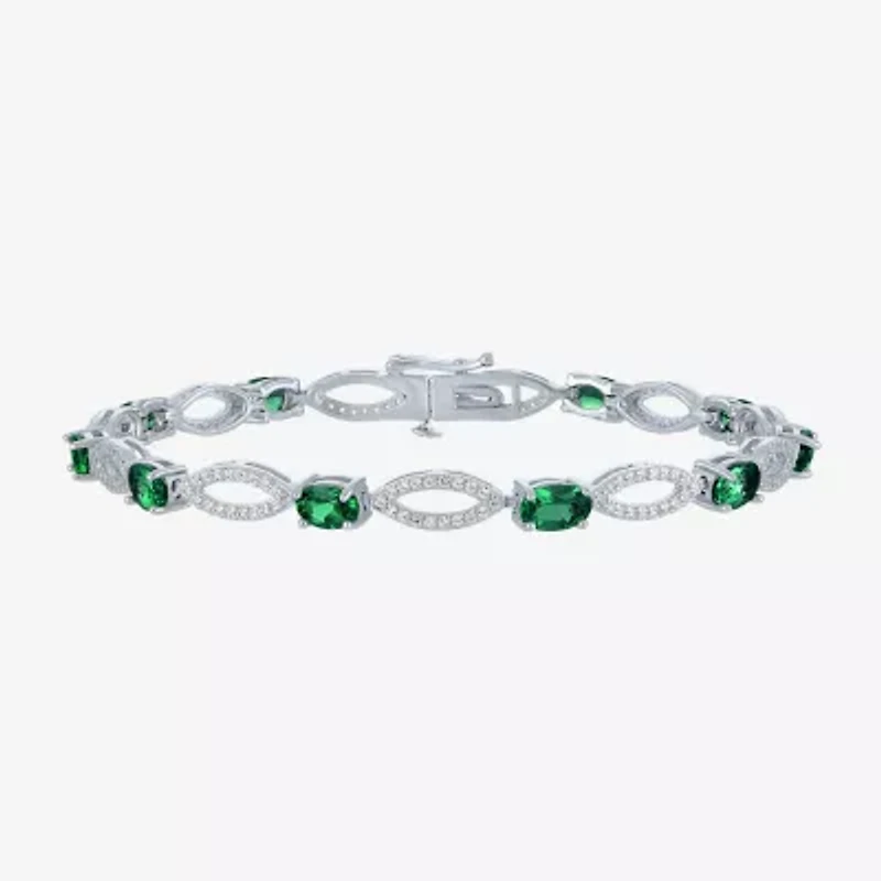 Gemstone Sterling Silver Oval Tennis Bracelet