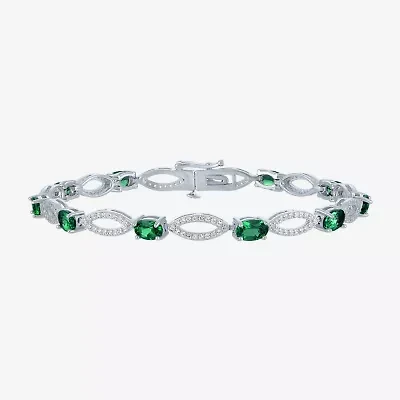 Gemstone Sterling Silver Oval Tennis Bracelet