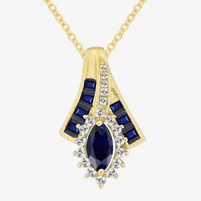 Lab-Created Gemstone 14K Gold Over Silver Marquise Pendant Necklace