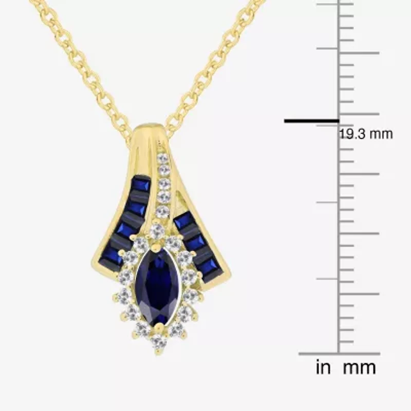 Lab-Created Gemstone 14K Gold Over Silver Marquise Pendant Necklace