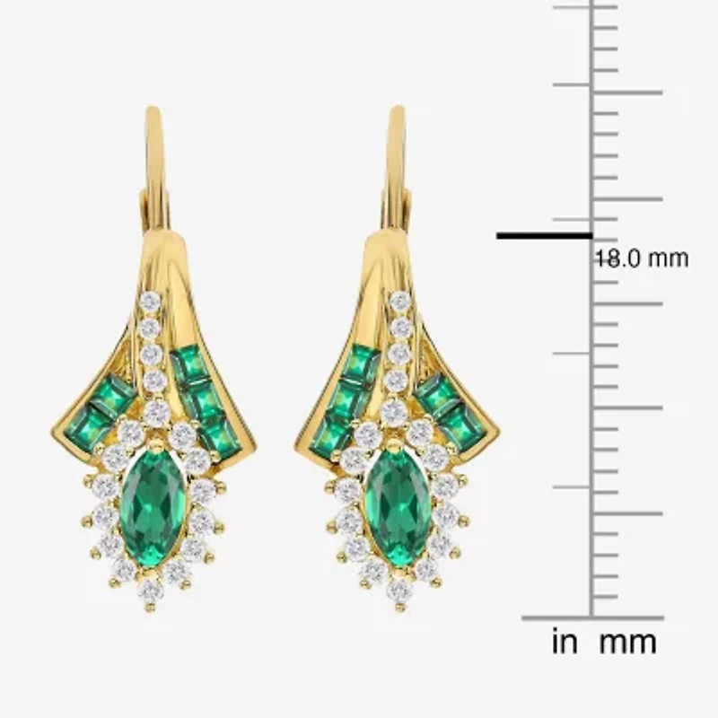 Lab Created Gemstone 14K Gold Over Silver Marquise Drop Earrings