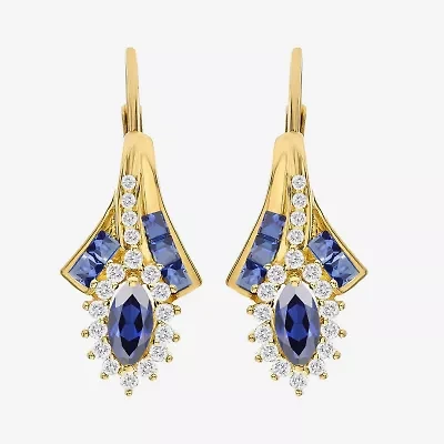 Lab Created Gemstone 14K Gold Over Silver Marquise Drop Earrings