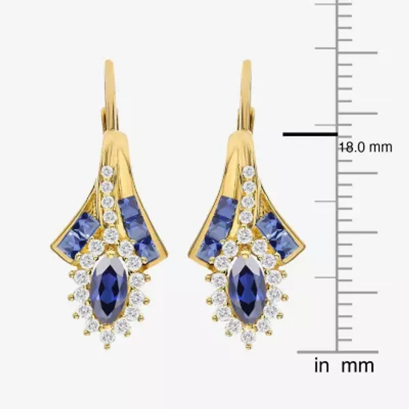 Lab Created Gemstone 14K Gold Over Silver Marquise Drop Earrings