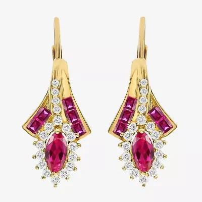 Lab Created Gemstone 14K Gold Over Silver Marquise Drop Earrings