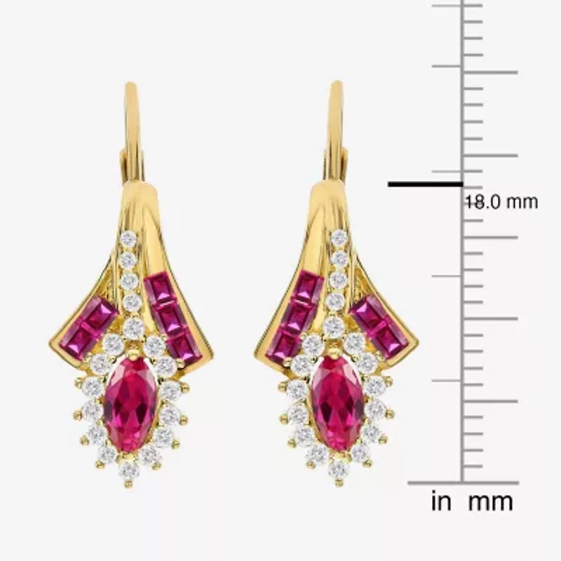 Lab Created Gemstone 14K Gold Over Silver Marquise Drop Earrings