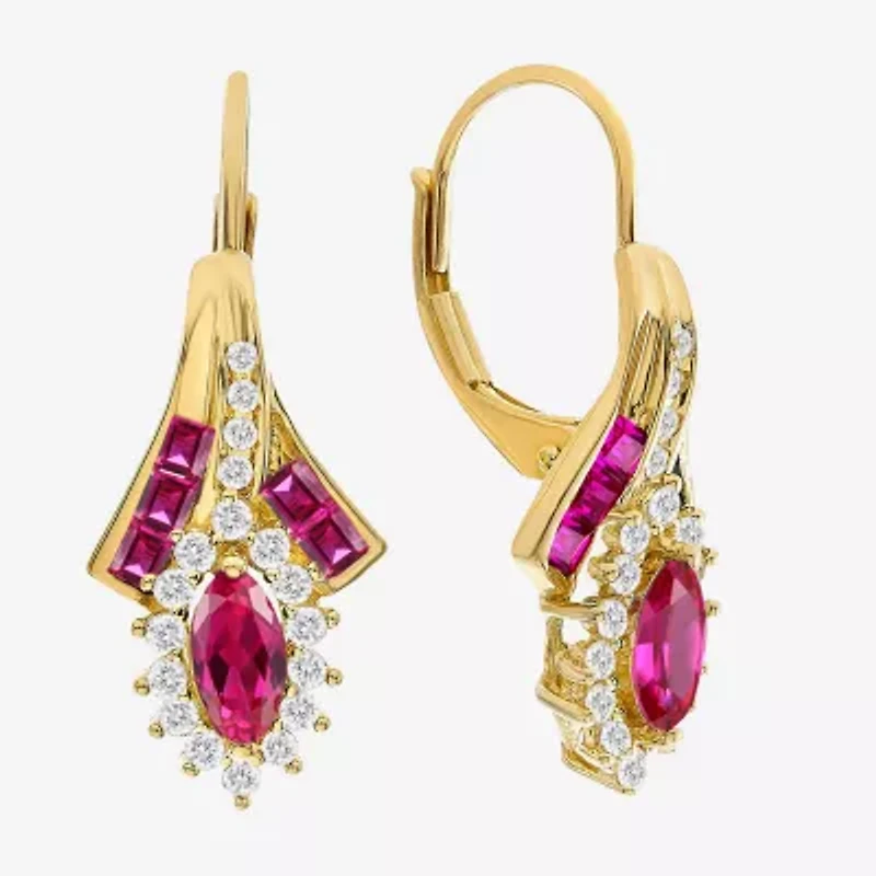 Lab Created Gemstone 14K Gold Over Silver Marquise Drop Earrings