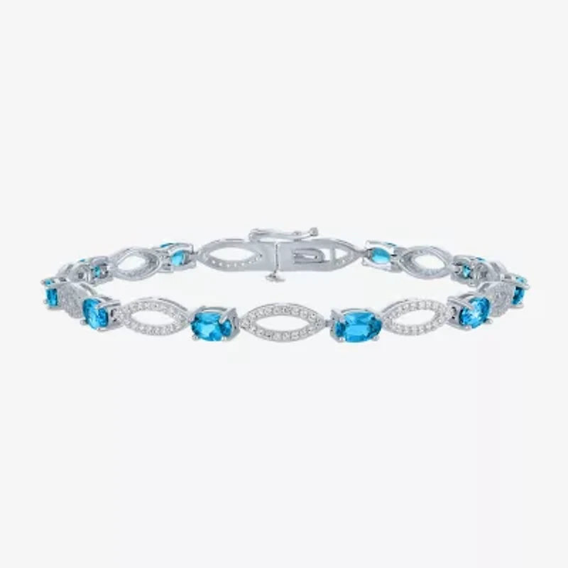 Gemstone Sterling Silver Oval Tennis Bracelet