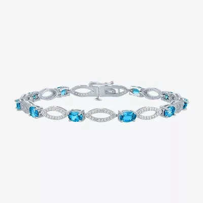 Gemstone Sterling Silver Oval Tennis Bracelet