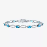 Gemstone Sterling Silver Oval Tennis Bracelet