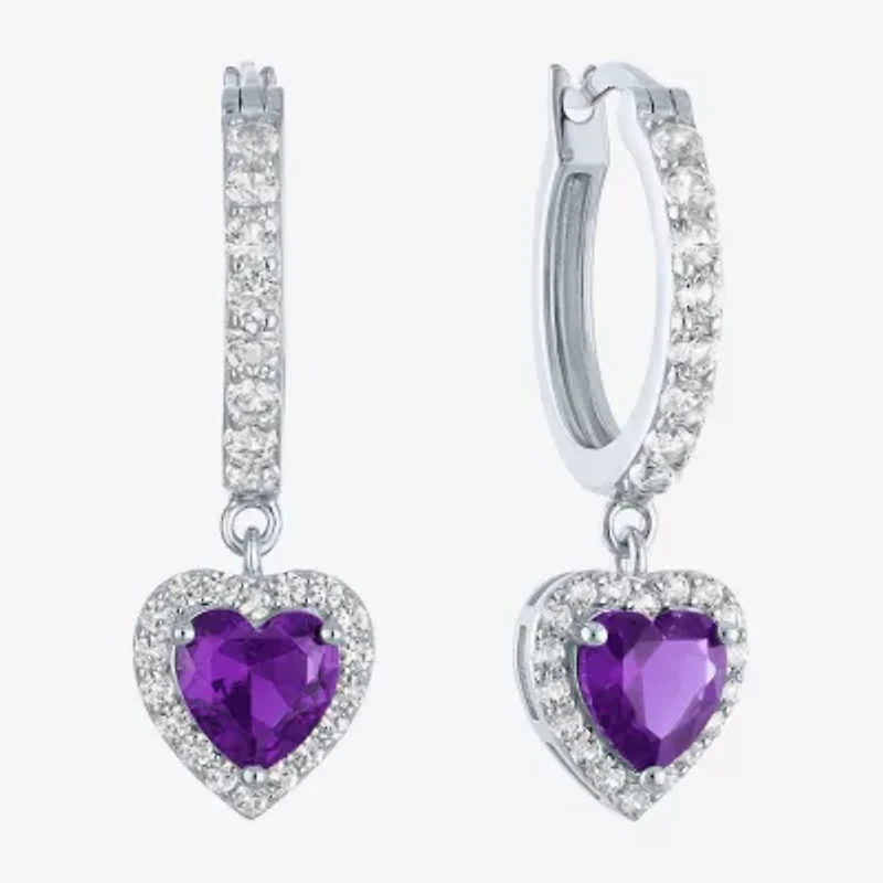 Lab Created Gemstone Sterling Silver Heart Drop Earrings