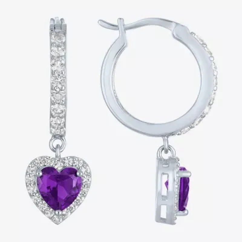 Lab Created Gemstone Sterling Silver Heart Drop Earrings