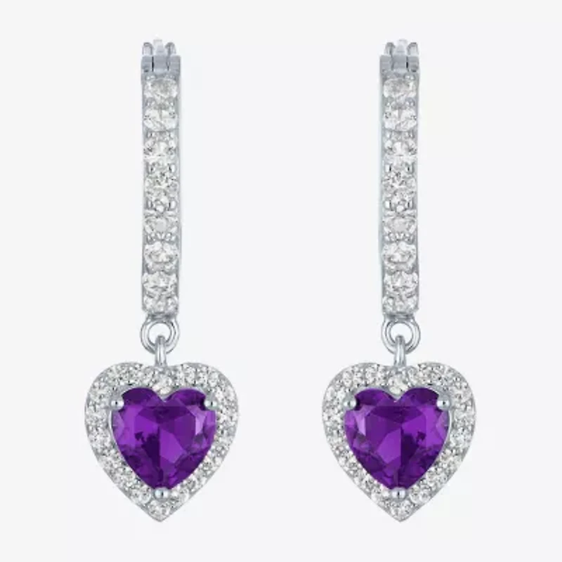Lab Created Gemstone Sterling Silver Heart Drop Earrings