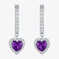 Lab Created Gemstone Sterling Silver Heart Drop Earrings