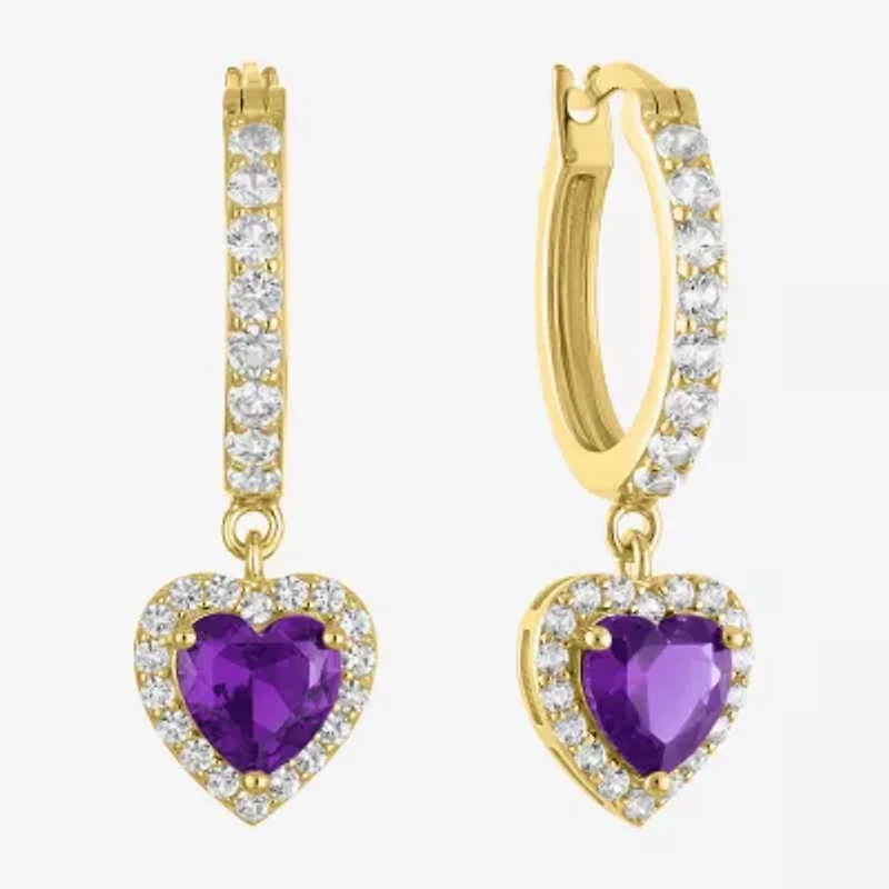 Gemstone 14K Gold Over Silver Heart Drop Earrings
