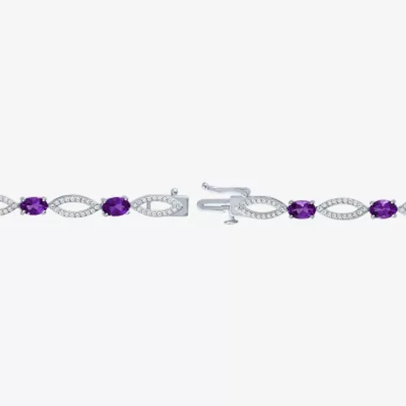 Gemstone Sterling Silver Oval Tennis Bracelet