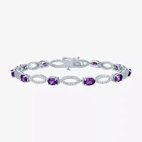 Gemstone Sterling Silver Oval Tennis Bracelet