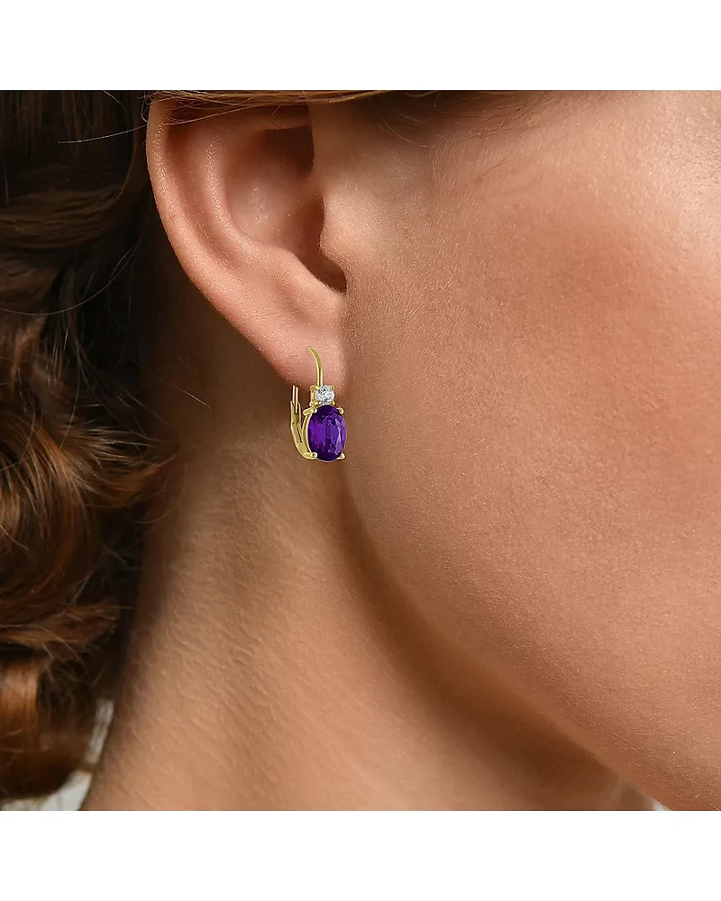 Gemstone 10K Gold Oval Drop Earrings